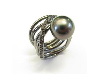 Gellner Ring Weißgold mit Tahitiperle und Brillanten 0,640ct – Ringe Ring mit Besatz aus 750 Weißgold und und rhodiniert.