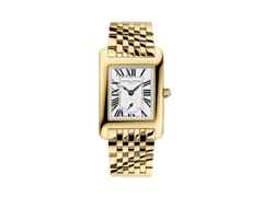 Frederique Constant Classics Carree Small Seconds Quarz Edelstahl Gelbgold-PVD 36x25mm weißes Zifferblatt Metallband – Damenuhren Uhr mit Datum aus Edelstahl und PVD beschichtet. Das Gehäuse ist rechteckig und gelbgold. Das Edelstahlarmband ist gelbgold. Das Zifferblatt ist römisch und weiß.