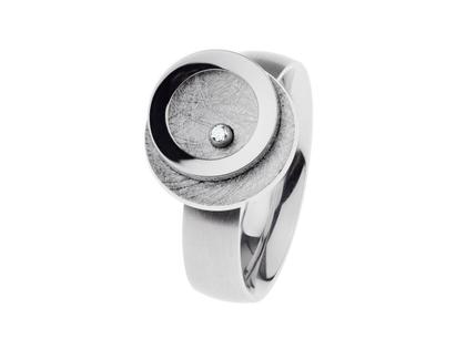 Ernstes Design R714 Ring Edelstahl poliert/kratzmatt mit Brillant – Ringe Ring mit Besatz aus Edelstahl.