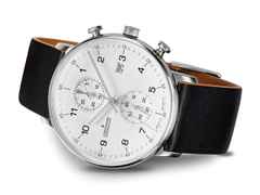 Junghans FORM C Chronograph Quarz Edelstahl 40mm silbernes Zifferblatt schwarzes Lederband – Herrenuhren Chronograph aus Edelstahl. Das Gehäuse ist rund und silber. Das Lederarmband ist schwarz. Das Zifferblatt ist arabisch und silber. – Ansicht 3