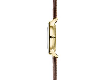 Sternglas Berlin Quarz Edelstahl Gelbgold-PVD 38mm beiges Zifferblatt braunes Lederband – Herrenuhren Uhr mit Datum aus Edelstahl, Leder und PVD beschichtet. Das Gehäuse ist rund und gelbgold. Das Lederarmband ist braun. Das Zifferblatt ist arabisch Index und beige. – Ansicht 3