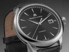 Maurice Lacroix 1975 Automatik Edelstahl 40mm schwarzes Zifferblatt schwarzes Lederband – Herrenuhren Uhr mit Datum aus Edelstahl. Das Gehäuse ist rund und silber. Das Edelstahlarmband ist schwarz. Das Zifferblatt ist ein Index in schwarz. – Ansicht 3