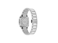 Gucci G-Flat Quarz Edelstahl 24mm rotes Zifferblatt mit Diamanten Metallband YA166508 – Damenuhren Uhr ohne Datum aus Edelstahl. Das Gehäuse ist rechteckig und silber. Das Edelstahlarmband ist silber. Das Zifferblatt ist römisch Index und rot. – Ansicht 3