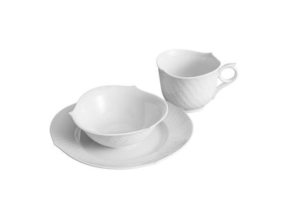 Meissen Frühstücks-Set "Wellenspiel Relief" weißes Meissener Porzellan 3-teilig – Porzellanwaren Tafelporzellan in weiß und aus Porzellan.