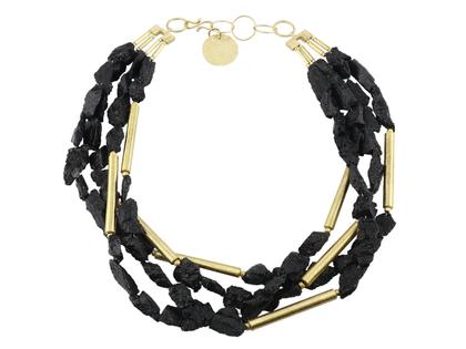 Maria Rzewuska Collier Silber elektrophoretisch goldfarben coloriert mit schwarzem Turmalin – Halsschmuck Collier in schwarz und aus 925 Silber, Carbon und vergoldet.