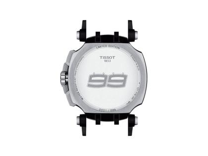 Tissot T-Race MotoGP               2020 / 2021 Chronograph Limited Edition Jorge Lorenzo Quarz – Herrenuhren Chronograph aus Edelstahl und PVD beschichtet. Das Gehäuse ist rund und silber. Das Lederarmband ist schwarz. Das Zifferblatt ist ein Index in schwarz. – Ansicht 3