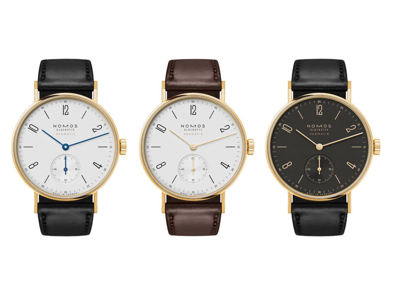 Nomos Glashütte Tangente Gold Neomatik Ruthenium Automatik Gelbgold 35mm schwarzes Zifferblatt schwarzes Lederband – Damenuhren Uhr ohne Datum aus 750 Gelbgold und Leder. Das Gehäuse ist rund und gelbgold. Das Lederarmband ist schwarz. Das Zifferblatt ist arabisch Index und schwarz. – Ansicht 3
