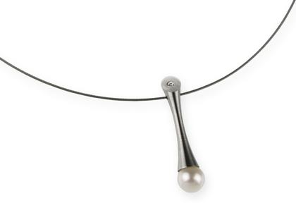 Ernstes Design K84 Collier mit Süsswasserperle und Brillant – Halsschmuck Collier aus Edelstahl.