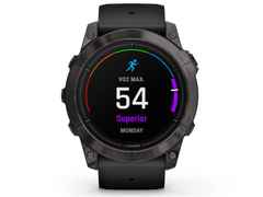 Garmin epix Pro Sapphire Titan carbongrau beschichtet 51 mm Kautschukband schwarz – Herrenuhren Uhr Multifunktion aus DLC beschichtet, Kautschuk und Titan. Das Gehäuse ist rund und schwarz. Das Kautschuk / Kunststoff / Silikon Armband ist schwarz. Das Zifferblatt ist digital und schwarz.