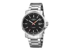 Mühle Glashütte 29er Big Automatik Edelstahl 42,4mm schwarzes Zifferblatt Metallband – Herrenuhren Uhr mit Datum aus Edelstahl. Das Gehäuse ist rund und silber. Das Edelstahlarmband ist silber. Das Zifferblatt ist ein Index in schwarz.