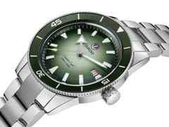 Rado Captain Cook x Cameron Norrie Automatik Edelstahl grün Edelstahlband Limitierte Edition – Herrenuhren Uhr mit Datum aus Edelstahl. Das Gehäuse ist rund und silber. Das Edelstahlarmband ist silber. Das Zifferblatt ist ein Index in grün. – Ansicht 5