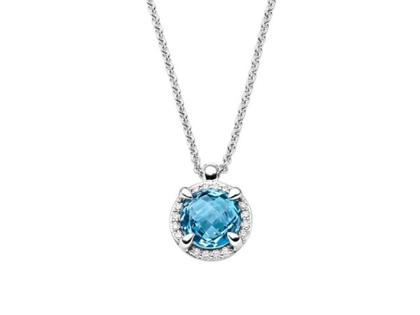 Elaine Firenze Kette mit Anhänger Weißgold mit blauem Topas und Brillanten 0,070ct – Halsschmuck Kette mit Anhänger aus 585 Weißgold.