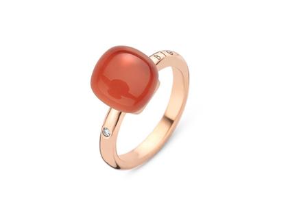 Bigli Mini Sweety "Deep Coral" Ring Roségold Gr. M mit Brillant 0,020ct – Ringe Ring mit Besatz aus 750 Rotgold.