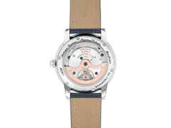 Frederique Constant Classic Perpetual Calendar Manufacture Automatik Edelstahl 40mm silbernes Zifferblatt Lederband – Herrenuhren Uhr mit Kalender aus Edelstahl. Das Gehäuse ist rund und silber. Das Lederarmband Kroko / Alligator ist blau. Das Zifferblatt ist ein Index in silber. – Ansicht 3