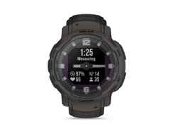 Garmin Instinct Crossover Solar faserverstärktes Polymer schiefergrau 45 mm Kautschukband schiefergrau – Herrenuhren Uhr Multifunktion aus Kautschuk und Kunststoff. Das Gehäuse ist rund und grau. Das Kautschuk / Kunststoff / Silikon Armband ist grau. Das Zifferblatt ist analog digital und schwarz.