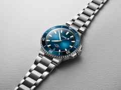 Oris Aquis Date Calibre 400 Automatik Edelstahl 43,5mm blaues Zifferblatt Metallband – Herrenuhren Uhr mit Datum aus Edelstahl und Keramik. Das Gehäuse ist rund und silber. Das Edelstahlarmband ist silber. Das Zifferblatt ist ein Index in blau. – Ansicht 4