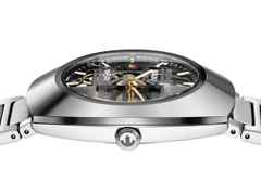Rado DiaStar Original Skeleton Automatik Edelstahl 38mm skelettiertes Zifferblatt Metallband – Herrenuhren Uhr ohne Datum aus Edelstahl und Keramik. Das Gehäuse ist oval und silber. Das Edelstahlarmband ist silber. Das Zifferblatt ist ein Index in grau. – Ansicht 3