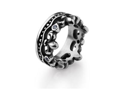 Drachenfels Design Lilienkönigin Kronenring Vintage Saphir weiß – Ringe Ring aus 925 Silber.