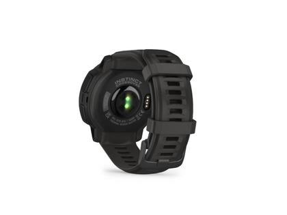 Garmin Instinct Crossover Solar faserverstärktes Polymer schiefergrau 45 mm Kautschukband schiefergrau – Herrenuhren Uhr Multifunktion aus Kautschuk und Kunststoff. Das Gehäuse ist rund und grau. Das Kautschuk / Kunststoff / Silikon Armband ist grau. Das Zifferblatt ist analog digital und schwarz. – Ansicht 6