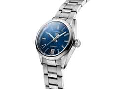 TAG Heuer Carrera Date Automatik Edelstahl 29mm blaues Zifferblatt Metallband – Damenuhren Uhr mit Datum aus Edelstahl. Das Gehäuse ist rund und silber. Das Edelstahlarmband ist silber. Das Zifferblatt ist ein Index in blau. – Ansicht 2