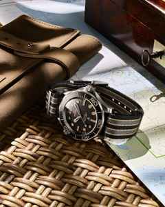 Omega Seamaster Diver 300M "007 Edition" Automatik Titan 42mm braunes Zifferblatt NATO Band – Herrenuhren Uhr ohne Datum aus Aluminium und Titan. Das Gehäuse ist rund und grau. Das Textilarmband ist grau. Das Zifferblatt ist ein Index in braun. – Ansicht 2
