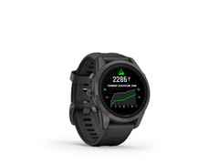 Garmin epix Pro Sapphire Titan carbongrau beschichtet 42 mm Kautschukband schwarz – Herrenuhren Uhr Multifunktion aus DLC beschichtet, Kautschuk und Titan. Das Gehäuse ist rund und schwarz. Das Kautschuk / Kunststoff / Silikon Armband ist schwarz. Das Zifferblatt ist digital und schwarz. – Ansicht 8