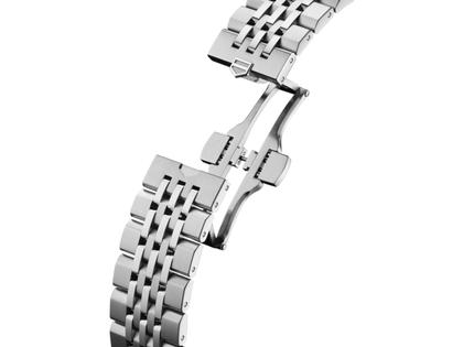 TAG Heuer Carrera Chronograph Automatik Edelstahl 39mm silberfarbenes Zifferblatt Metallband – Herrenuhren Chronograph aus Edelstahl und Keramik. Das Gehäuse ist rund und silber. Das Edelstahlarmband ist silber. Das Zifferblatt ist ein Index in silber. – Ansicht 5