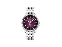 Junghans Meister S Quarz Edelstahl 35mm violettes Zifferblatt Metallband – Damenuhren Uhr mit Datum aus Edelstahl. Das Gehäuse ist rund und silber. Das Edelstahlarmband ist silber. Das Zifferblatt ist ein Index in lila.