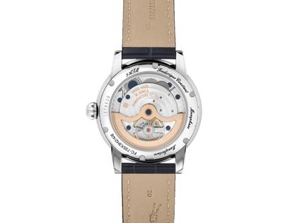 Frederique Constant Manufacture Classic Power Reserve Big Date Limited Edition Automatik Platin 40mm blaues Zifferblatt blaues Lederband – Herrenuhren Uhr mit Datum aus 950 Platin und Leder. Das Gehäuse ist rund und silber. Das Lederarmband Kroko / Alligator ist blau. Das Zifferblatt ist ein Index in blau. – Ansicht 2