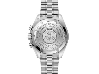 Omega Speedmaster Moonwatch Professional Chronograph Hesalitglas Handaufzug Edelstahl 42mm schwarzes Zifferblatt Metallband – Herrenuhren Chronograph aus Edelstahl und eloxiertes Aluminium. Das Gehäuse ist rund und silber. Das Edelstahlarmband ist silber. Das Zifferblatt ist ein Index in schwarz. – Ansicht 2