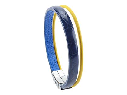 Wendestein/ Balance Band Armband Kalbsleder mit Krokoprint Ultramarin gelb innen blau – Armschmuck Armband aus Edelstahl, Kautschuk, Leder und und .