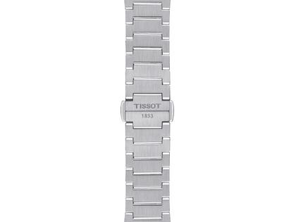 Tissot PRX Quarz Edelstahl 35mm blaues Zifferblatt Metallband – Damenuhren Uhr mit Datum aus Edelstahl. Das Gehäuse ist rund und silber. Das Edelstahlarmband ist silber. Das Zifferblatt ist ein Index in blau. – Ansicht 2