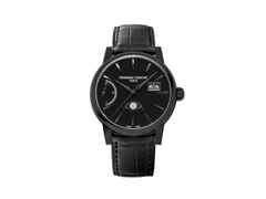 Frederique Constant Manufacture Classic Power Reserve Big Date Automatik Edelstahl Schwarz-DLC 40mm schwarzes Zifferblatt schwarzes Lederband limitiert – Herrenuhren Uhr mit Datum aus DLC beschichtet, Edelstahl und Leder. Das Gehäuse ist rund und schwarz. Das Lederarmband Kroko / Alligator ist schwarz. Das Zifferblatt ist ein Index in schwarz.