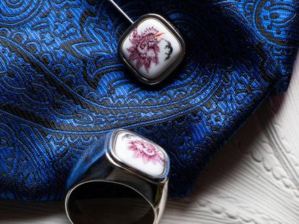 Meissen Ring "Ming-Drache Purpur" – Ringe Ring aus 925 Silber, Porzellan und und rhodiniert. – Ansicht 5