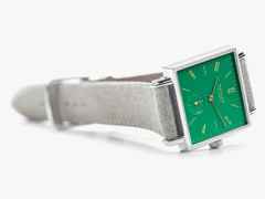Nomos Glashütte Tetra Berliner Mischung Clärchen Handaufzug Edelstahl 29mm grünes Zifferblatt graues Lederband – Damenuhren Uhr ohne Datum aus Edelstahl. – Ansicht 2