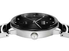 Rado Centrix Diamonds Automatik Edelstahl 39,5mm schwarzes Zifferblatt mit Brillanten Metallband – Herrenuhren Uhr mit Datum aus Edelstahl und Keramik. Das Gehäuse ist rund und silber. Das Keramikarmband ist schwarz. Das Zifferblatt ist ein Index in schwarz. – Ansicht 3