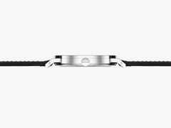 Nomos Glashütte Tangente 2date Handaufzug Edelstahl 38mm weißes Zifferblatt schwarzes Lederband Glasboden – Herrenuhren Uhr mit Datum aus Edelstahl und Leder. Das Gehäuse ist rund und silber. Das Lederarmband ist schwarz. Das Zifferblatt ist arabisch Index und silber. – Ansicht 4