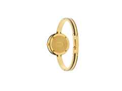 Gucci Play Quarz Edelstahl Gelbgold-PVD 28mm weißes Zifferblatt goldfarbene Armspange – Damenuhren Uhr ohne Datum aus Edelstahl, Keramik und PVD beschichtet. Das Gehäuse ist rund und gelbgold. Das Edelstahlarmband ist gelbgold. Das Zifferblatt ist ein Index in weiß. – Ansicht 2