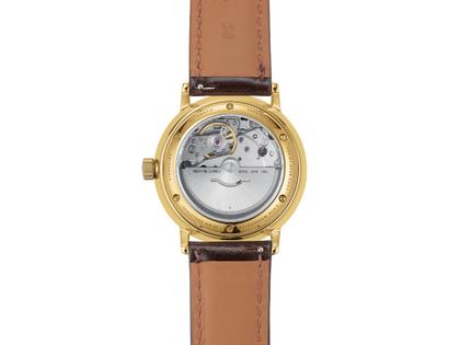 Sternglas Naos Automatik Edelstahl Gelbgold-PVD 38mm grünes Zifferblatt braunes Lederband – Herrenuhren Uhr mit Datum aus Edelstahl, Leder und PVD beschichtet. Das Gehäuse ist rund und gelbgold. Das Lederarmband ist braun. Das Zifferblatt ist arabisch Index und grün. – Ansicht 3