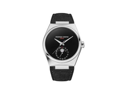 Frederique Constant Highlife Moonphase Date Manufacture Time+Tide Automatik Edelstahl 39mm schwarzes Onyx Zifferblatt – Herrenuhren Uhr mit Datum aus Edelstahl und Leder. Das Gehäuse ist rund und silber. Das Edelstahlarmband ist silber. Das Zifferblatt ist ohne Zeichen und schwarz. – Ansicht 2