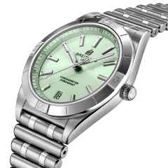 Breitling Chronomat Automatic 36 Edelstahl grünes Zifferblatt Metallband – Damenuhren Uhr mit Datum aus Edelstahl. – Ansicht 3