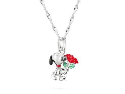 Thomas Sabo Peanuts Snoopy mit Rosen Kette mit Anhänger Silber 45cm – Halsschmuck Kette mit Anhänger aus 925 Silber, Emaille und und .