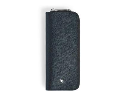 Montblanc Sartorial Stiftetui mit Reissverschluss Leder Tweed-Blau für 2 Schreibgeräte – Lederwaren Leder Stiftetui in blau und aus Leder.