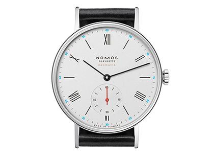 Nomos Glashütte Ludwig neomatik 36 Automatik Edelstahl weißes Zifferblatt schwarzes Lederband – Damenuhren Uhr ohne Datum aus Edelstahl. Das Gehäuse ist rund und silber. Das Lederarmband ist schwarz. Das Zifferblatt ist römisch Index und weiß. – Ansicht 4