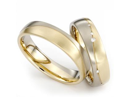 Max Kemper Trauring Paar Gelbgold und Weißgold 5,0mm mit Brillanten 0,075ct – Ringe Trauring mit Besatz aus 585 Gelbgold/Weißgold.