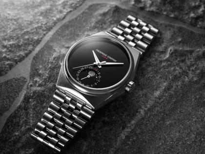 Frederique Constant Highlife Moonphase Date Manufacture Time+Tide Automatik Edelstahl 39mm schwarzes Onyx Zifferblatt – Herrenuhren Uhr mit Datum aus Edelstahl und Leder. Das Gehäuse ist rund und silber. Das Edelstahlarmband ist silber. Das Zifferblatt ist ohne Zeichen und schwarz. – Ansicht 6