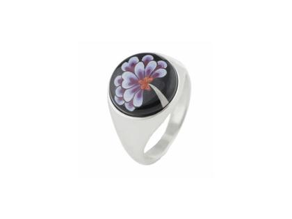 Meissen Siegelring "Indische Blüte" Silber Porzellan – Herrenschmuck Ring aus 925 Silber, Porzellan und und .