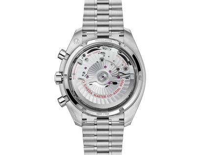 Omega Speedmaster Super Racing Chronograph Automatik Edelstahl 44mm schwarzes Zifferblatt Metallband – Herrenuhren Chronograph aus Edelstahl und Keramik. Das Gehäuse ist rund und silber. Das Edelstahlarmband ist silber. Das Zifferblatt ist ein Index in schwarz. – Ansicht 2