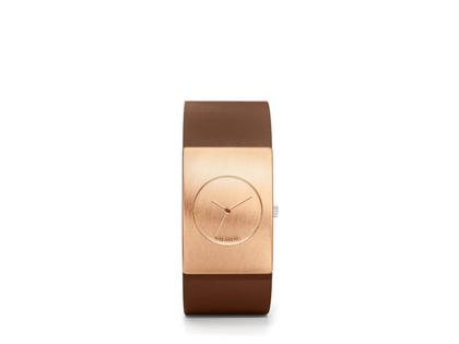 Niessing Radius 9 Classic Größe  M 34mm Quarz  Rotgold Lederband mittelbraun – Damenuhren Uhr ohne Datum aus 750 Rotgold. Das Gehäuse ist rechteckig und roségold. Das Lederarmband ist braun. Das Zifferblatt ist ohne Zeichen und roségold.