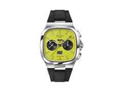 Glashütte Original Seventies Chronograph Panoramadatum Fusion Limited Edition Automatik Edelstahl 40mm grünes Zifferblatt schwarzes Kautschukband – Herrenuhren Chronograph aus 585 Weißgold und Edelstahl. Das Gehäuse ist quadratisch und silber. Das Kautschuk / Kunststoff / Silikon Armband ist schwarz. Das Zifferblatt ist ein Index in grün.